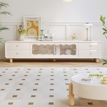 Cream Style Wooden TV Stand with Sliding Door & Drawers